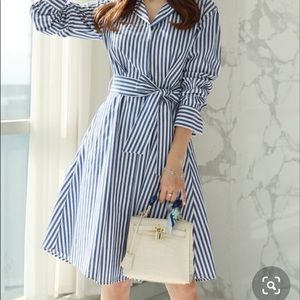 Long blue and white stripe dress